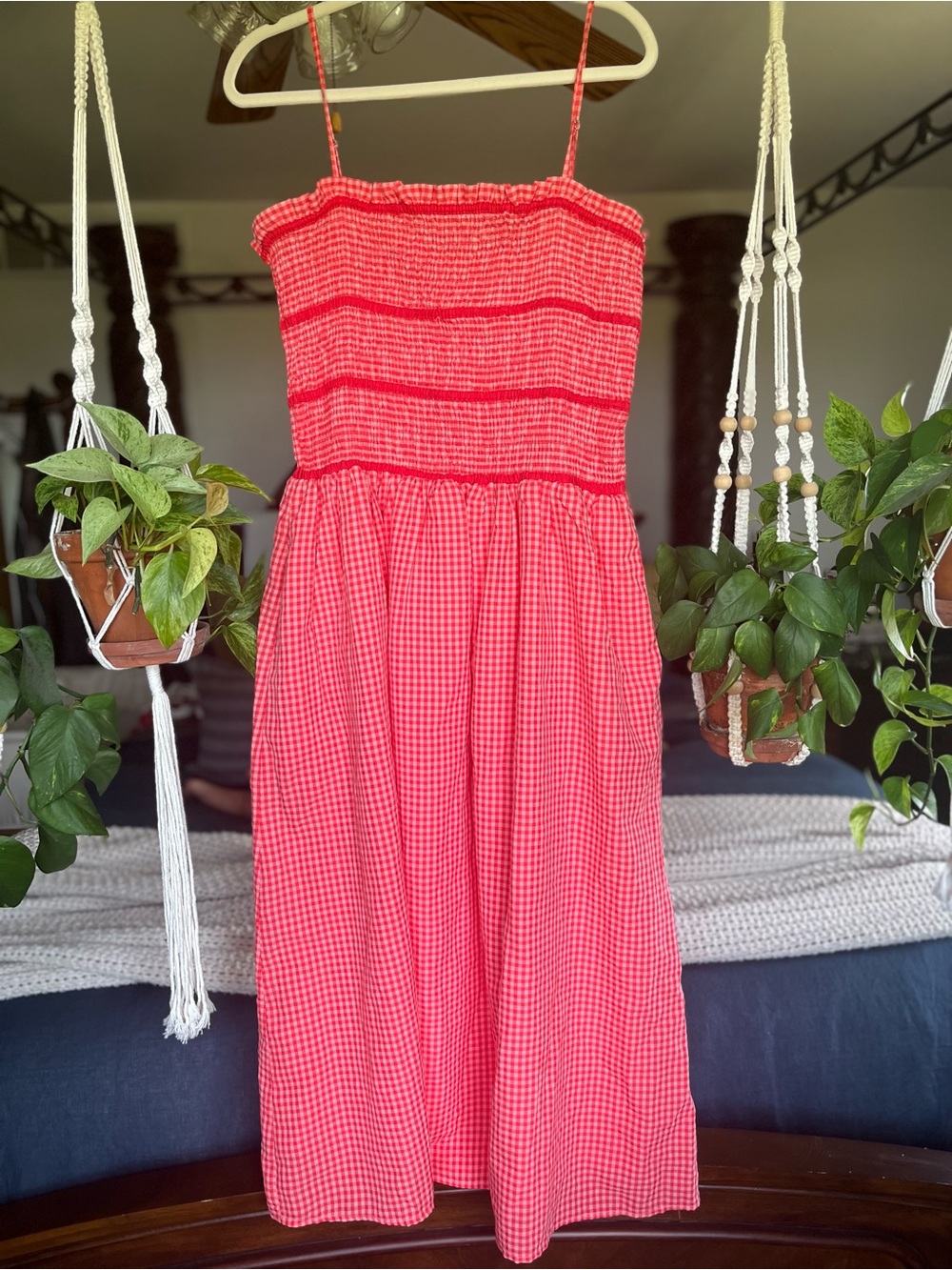 NWT Henly Hot Pink Gingham Midi Dress - Picture 2 of 8